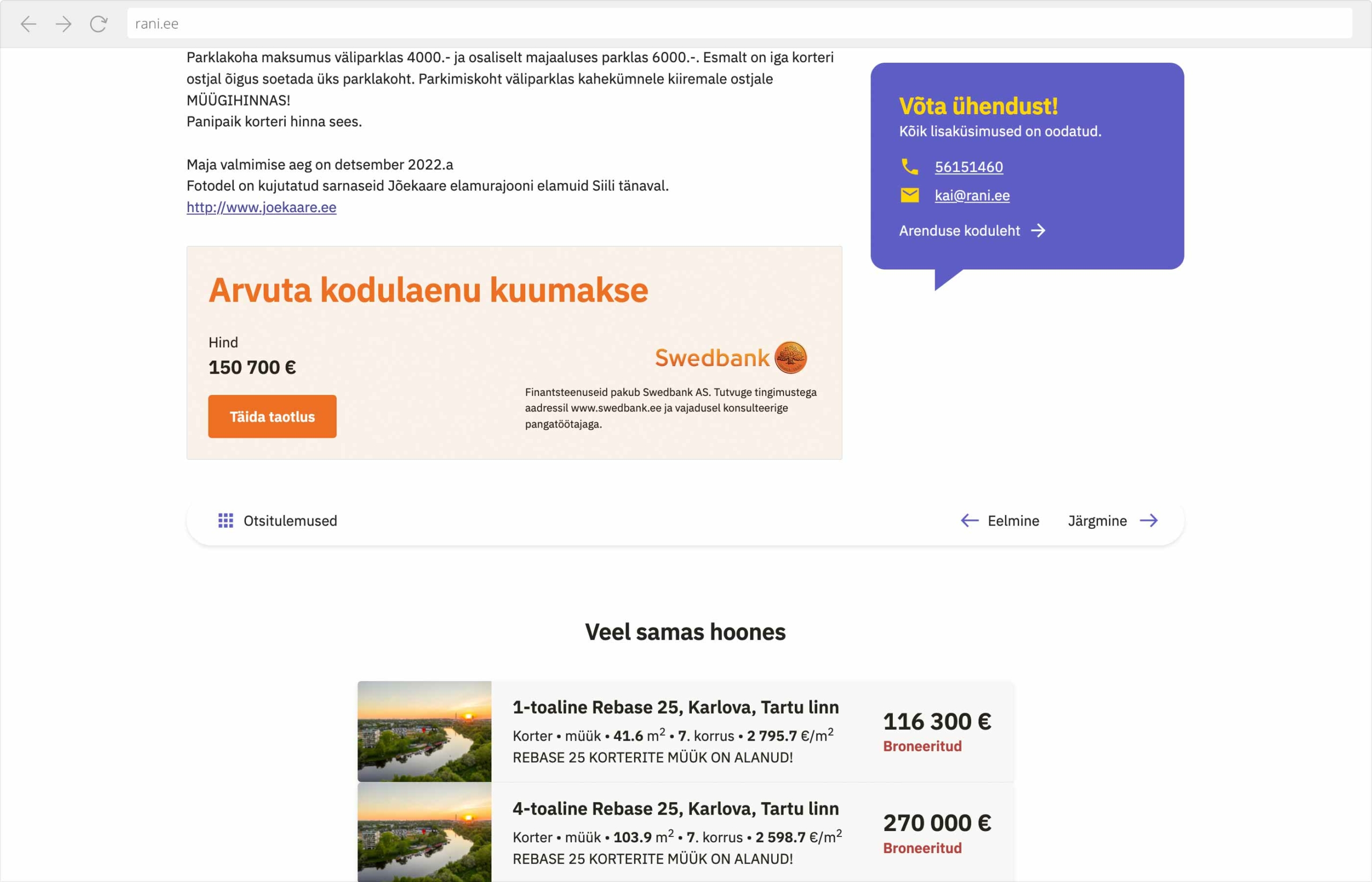 Kuulutuse detailvaade edasikerituna