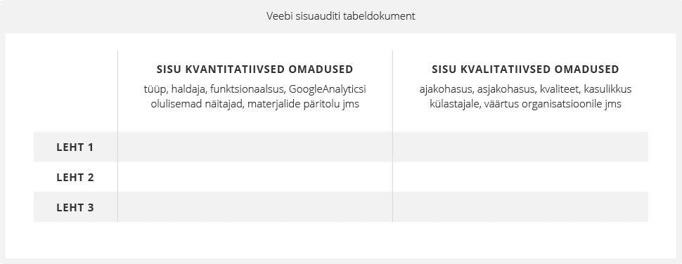 Sisuauditi dokumendi veerud ja read