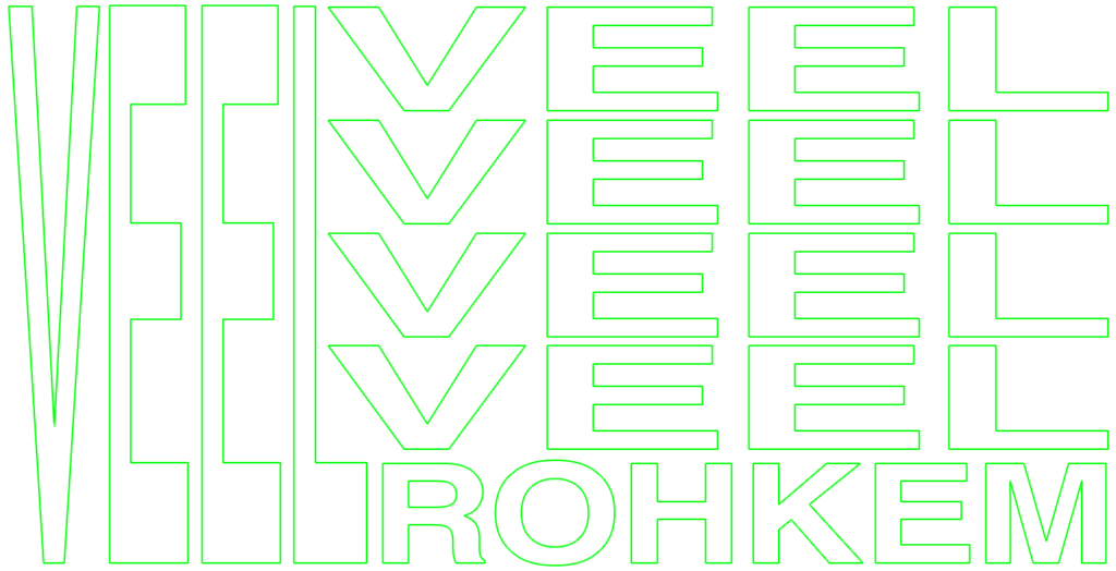 Stretched and repeated lettering in trendy neon green and outlined